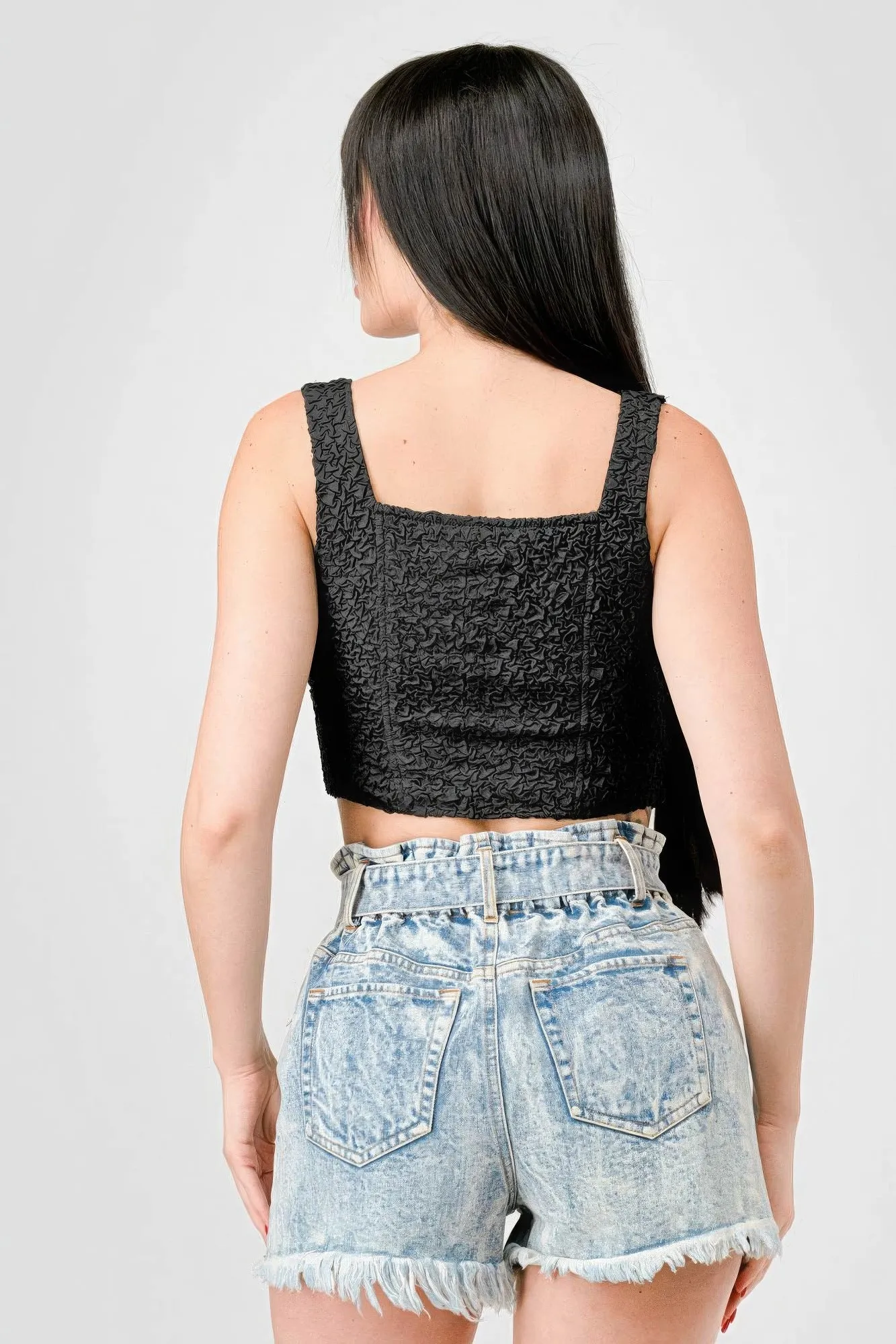 Women's High Fashion Crinkle Stretch Knit Bustier Crop Top