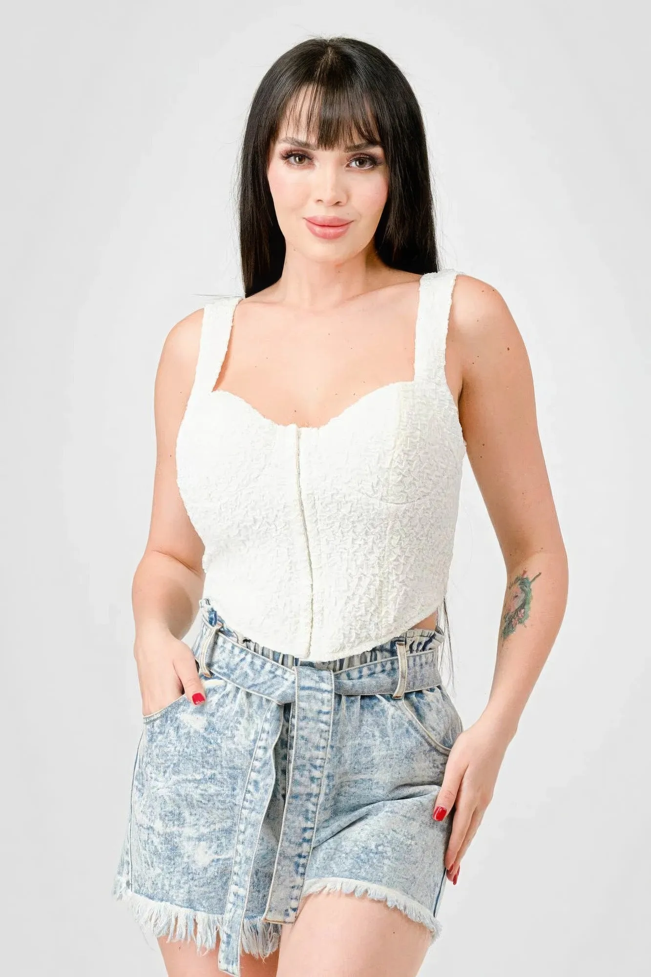 Women's High Fashion Crinkle Stretch Knit Bustier Crop Top