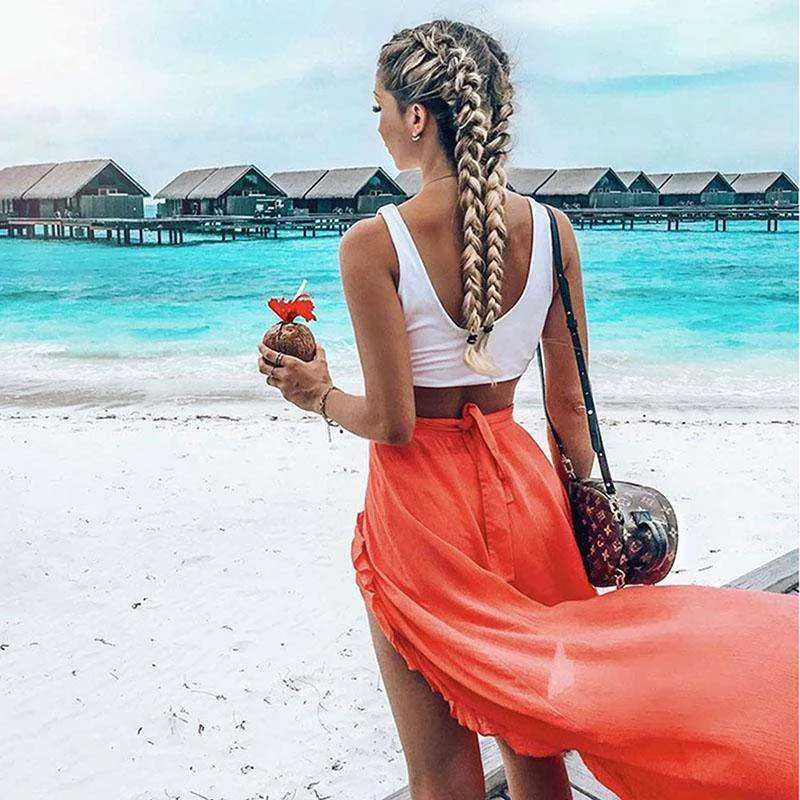 Women's Lace Up Ankle Split Maxi Skirt
