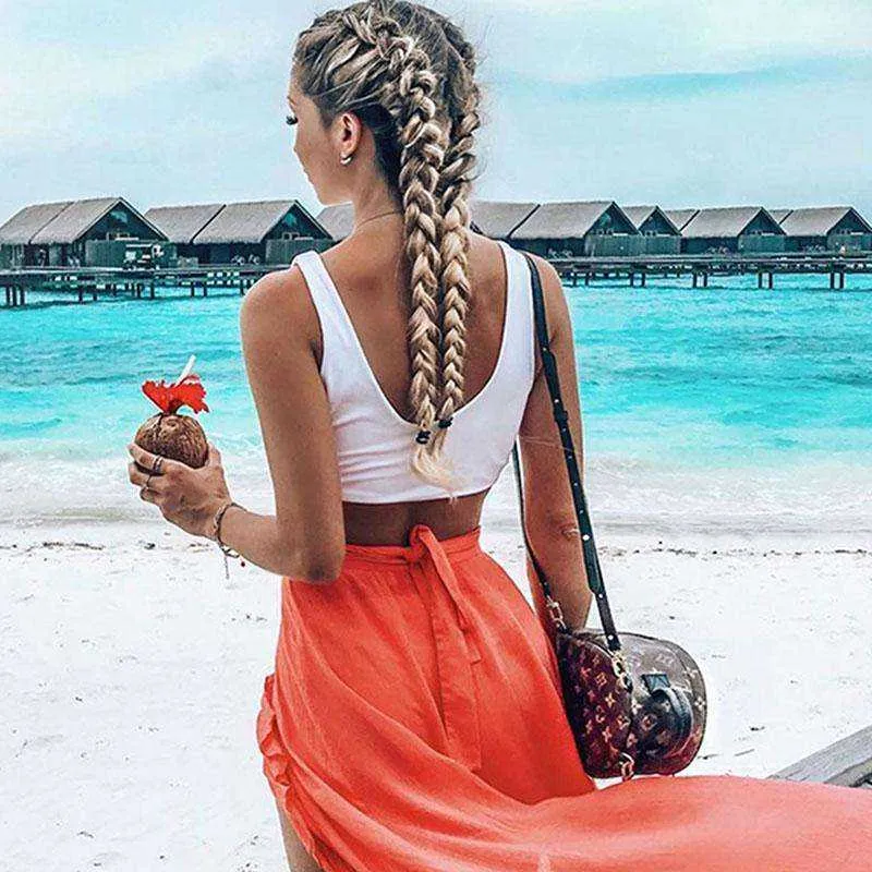 Women's Lace Up Ankle Split Maxi Skirt