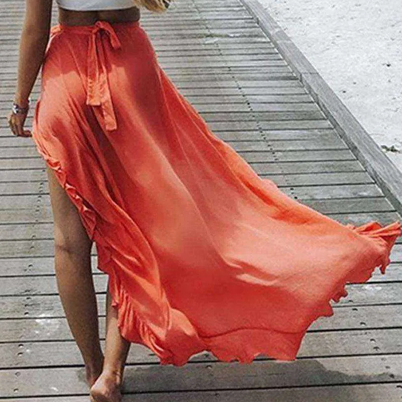Women's Lace Up Ankle Split Maxi Skirt
