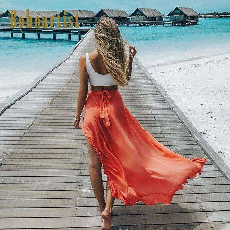 Women's Lace Up Ankle Split Maxi Skirt