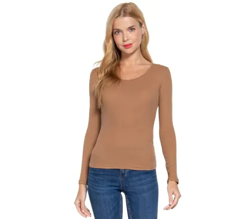 Women's Long Sleeve Round Neck Lace Trim Rib Knit Top