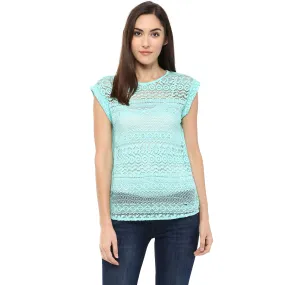 Woven Self Design Top With Cap Sleeves