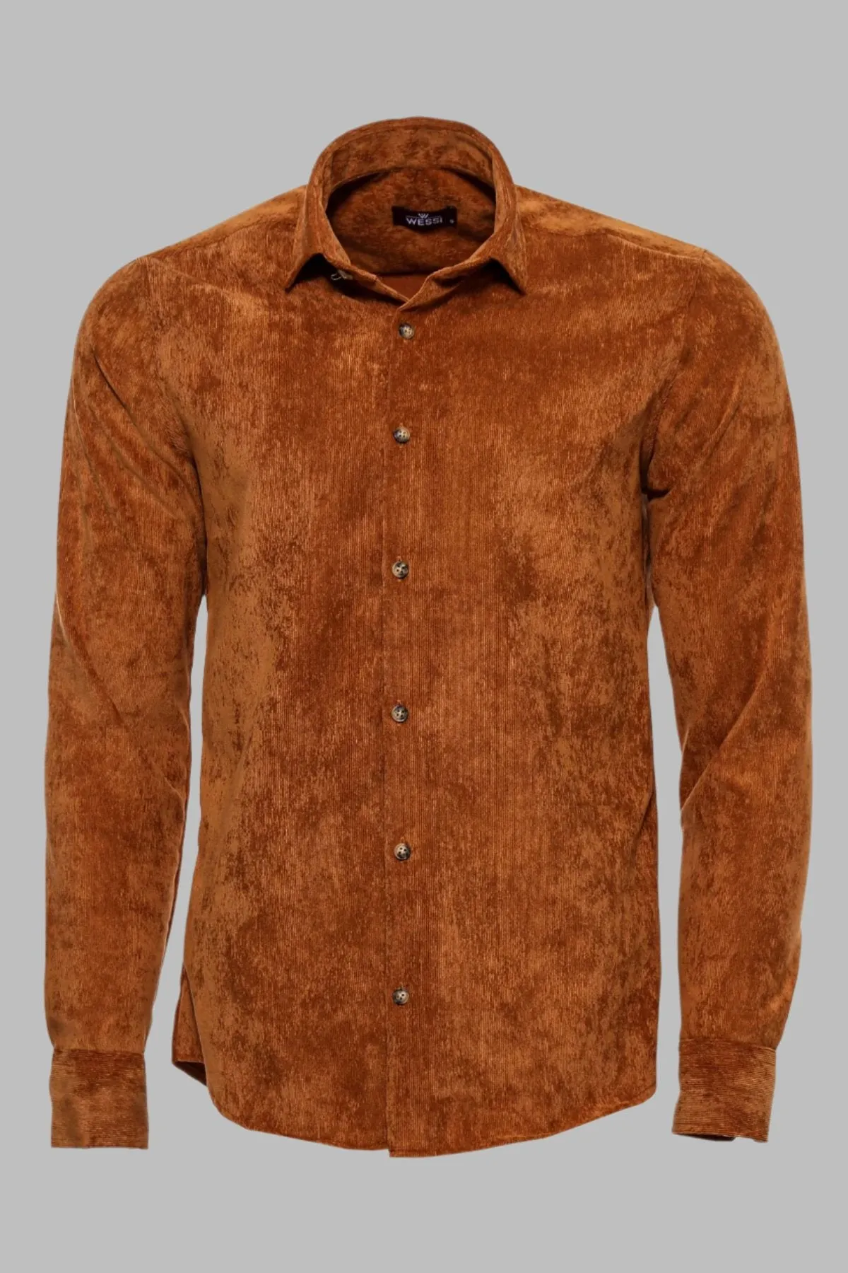 WSS Brown Long Sleeves Velvet Men's Shirt  - Singen