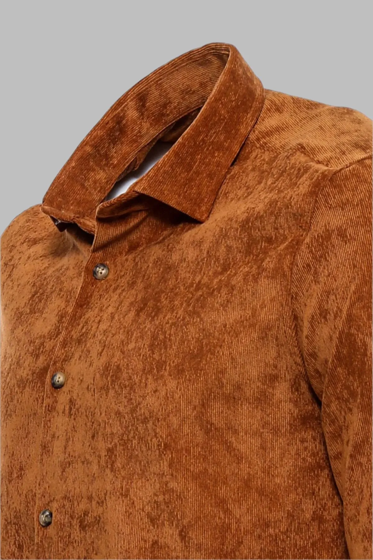 WSS Brown Long Sleeves Velvet Men's Shirt  - Singen