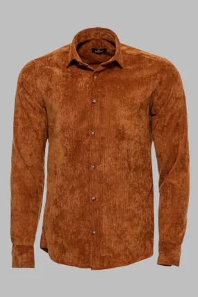 WSS Brown Long Sleeves Velvet Men's Shirt  - Singen