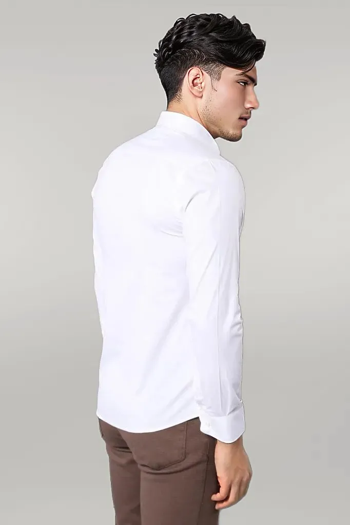 WSS Stretch Cotton White Men Dress Shirt  - Singen