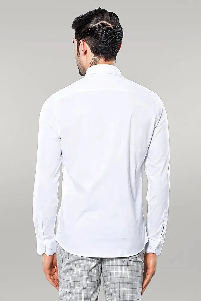 WSS Stretch Cotton White Men Dress Shirt  - Singen