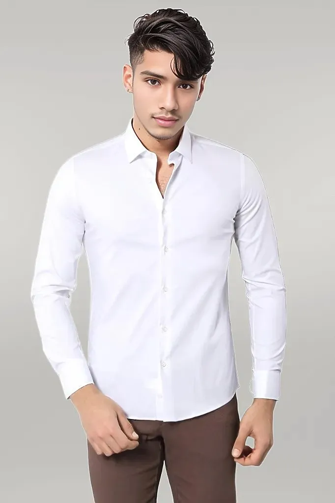 WSS Stretch Cotton White Men Dress Shirt  - Singen