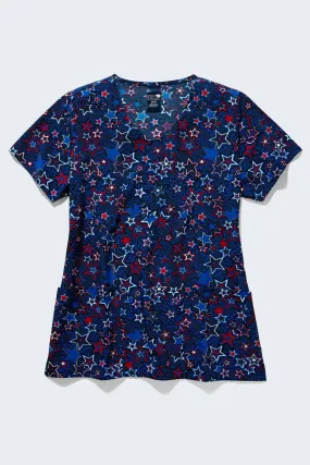 Z12213 Red White & Bloom Women's Print Scrub Top